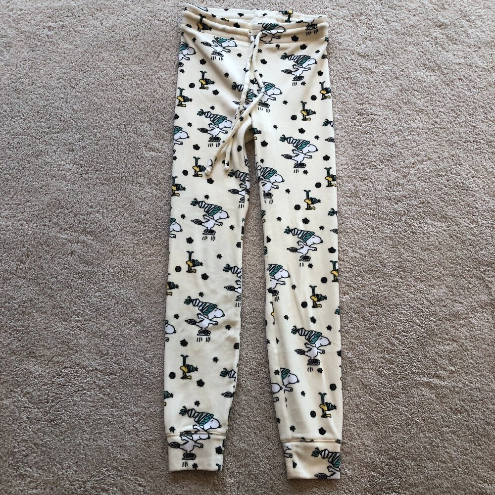 Peanuts Snoopy & Woodstock Flannel Elastic Drawstring Waist PJ Bottoms Pants